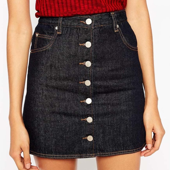 ASOS Dresses & Skirts - ASOS Denim Dolly A-Line Button Through Mini Skirt